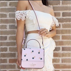 Kate Spade Colada Staci Pineapple Square Flap Crossbody Top Handle Pink Multi